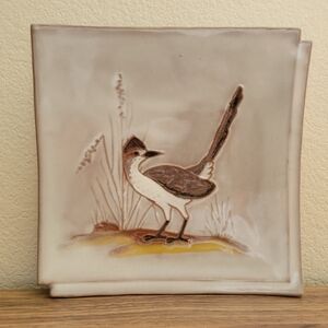 McKusick Gila Art Pottery Roadrunner 8.5” Plate Tile Southwestern Artist Bird